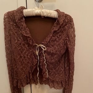 Young Essence brown lace shirt with tie size small.